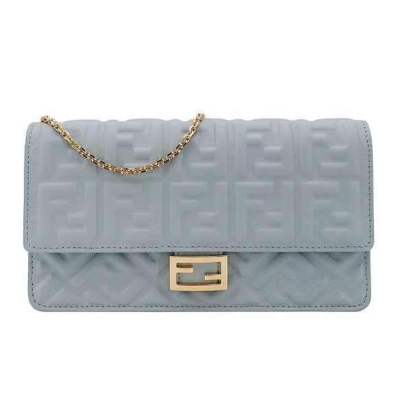 BRAND NEW FENDI LEATHER NAPPA FF BLUE BAGUETTE CHAIN BAG PURSE BOX NIB! - Picture 2 of 16